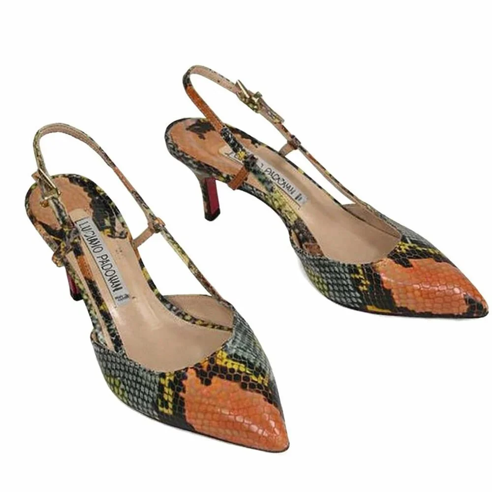 Luciano Padovan Multicolor Snakeskin Slingback Closed Toe Pumps Size 36 (US 6)